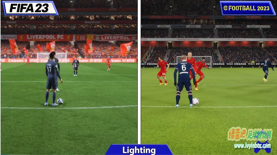 FIFA23 vs eFootball 2023 画质与游戏细节详细对比